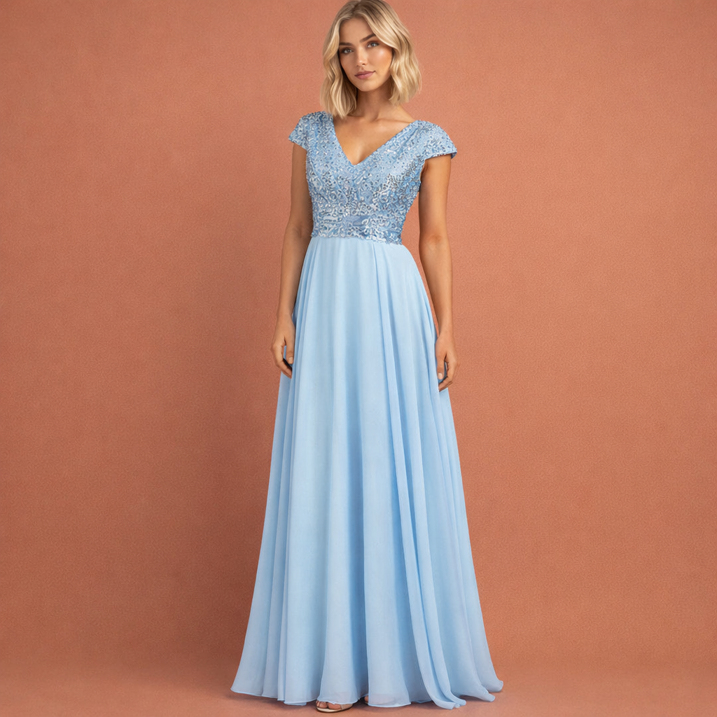 Ladies' Maxi Evening Dress with V-Neck and Sequins | Celestine