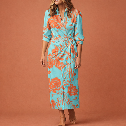 Maxi wrap dress with collar for women | Evelia