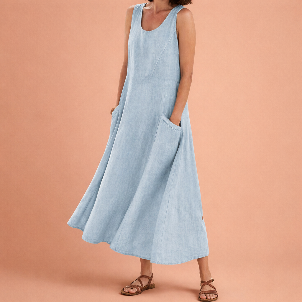 Light maxi A-line summer dress with pockets for women | Nora
