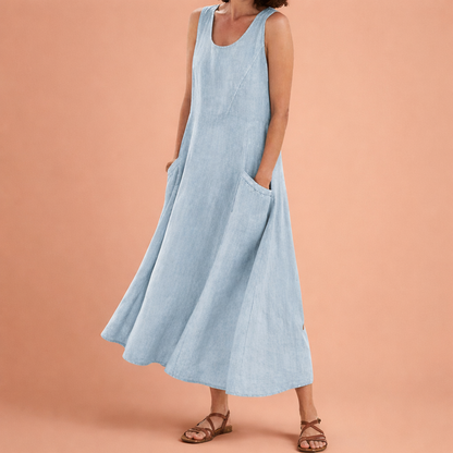 Light maxi A-line summer dress with pockets for women | Nora