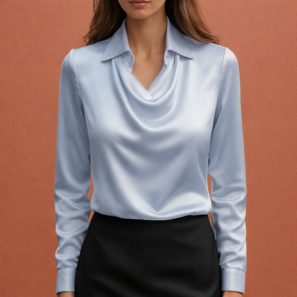 Satin Blouse with Draped Collar for Women | Elina