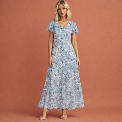 Maxi dress with V-neck and butterfly sleeves for women | Emilia