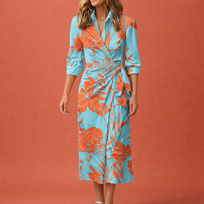 Maxi wrap dress with flattering fit and cheerful print for women | Amelie