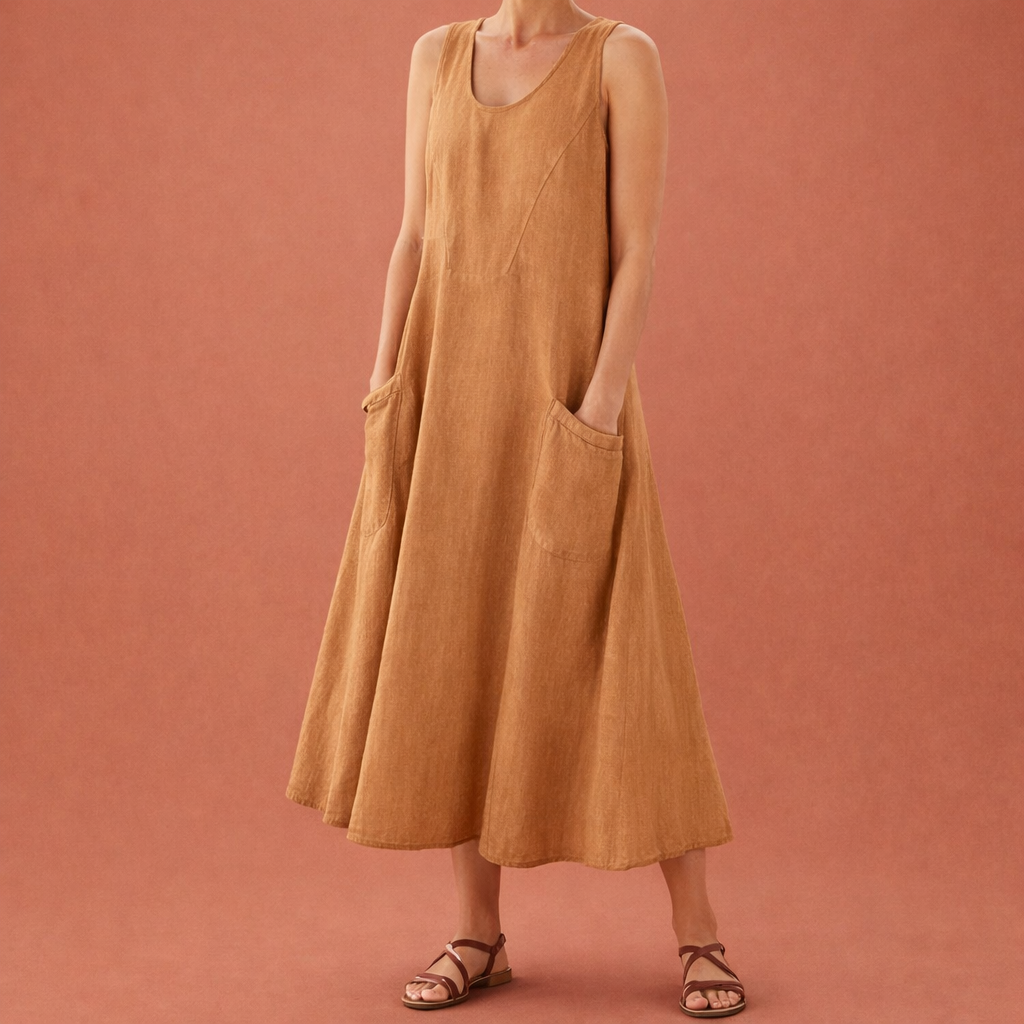 Light maxi A-line summer dress with pockets for women | Nora