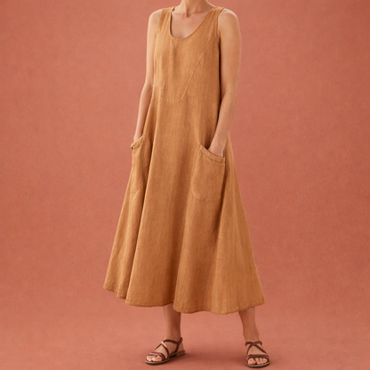 Light maxi A-line summer dress with pockets for women | Nora