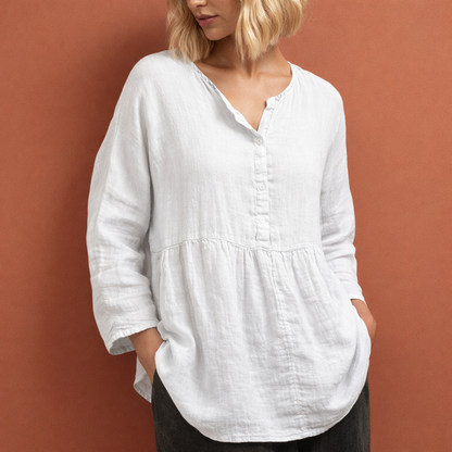 Linen tunic with V-neck and pockets for women | Johanna