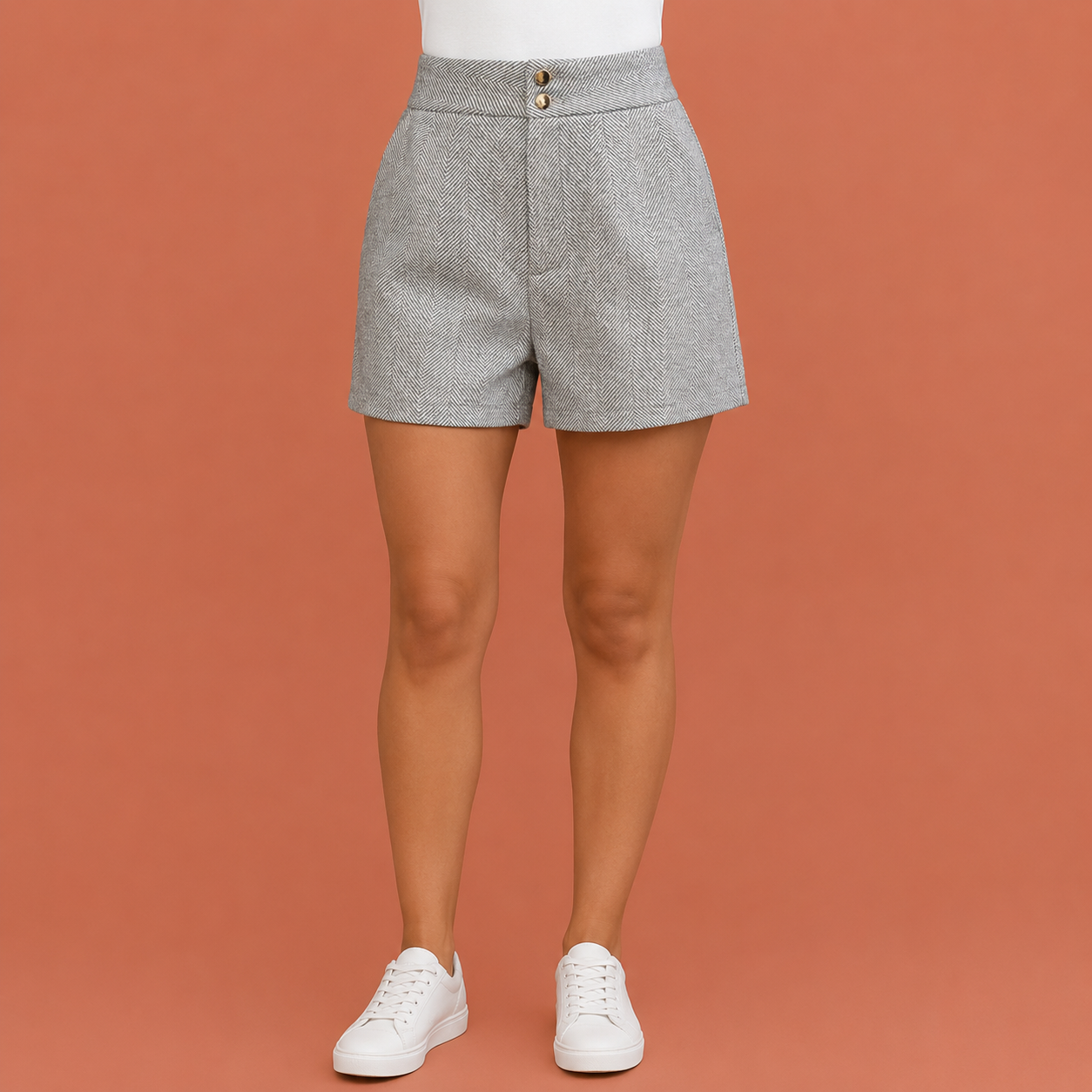 High-waisted herringbone pattern trousers for women | Eveliene