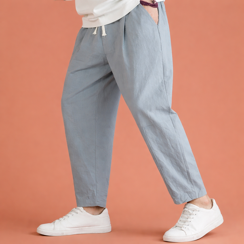 Straight men's trousers with drawstring and elastic waist for men | Bas