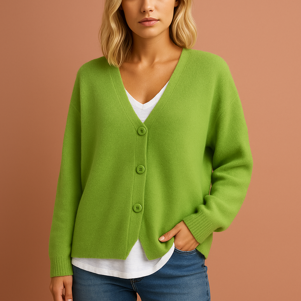 Soft knitted cardigan with V-neck and buttons for women | Noor