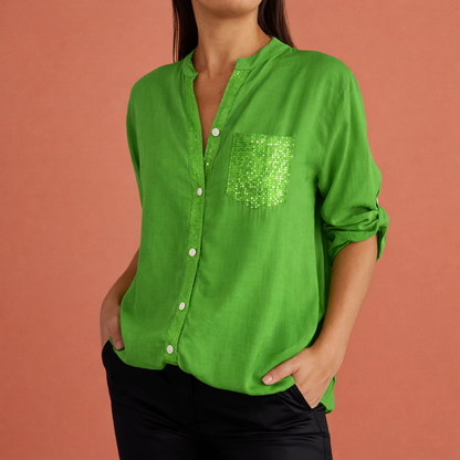 Sequined blouse with rolled sleeves for women | Marieke