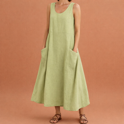 Light maxi A-line summer dress with pockets for women | Nora