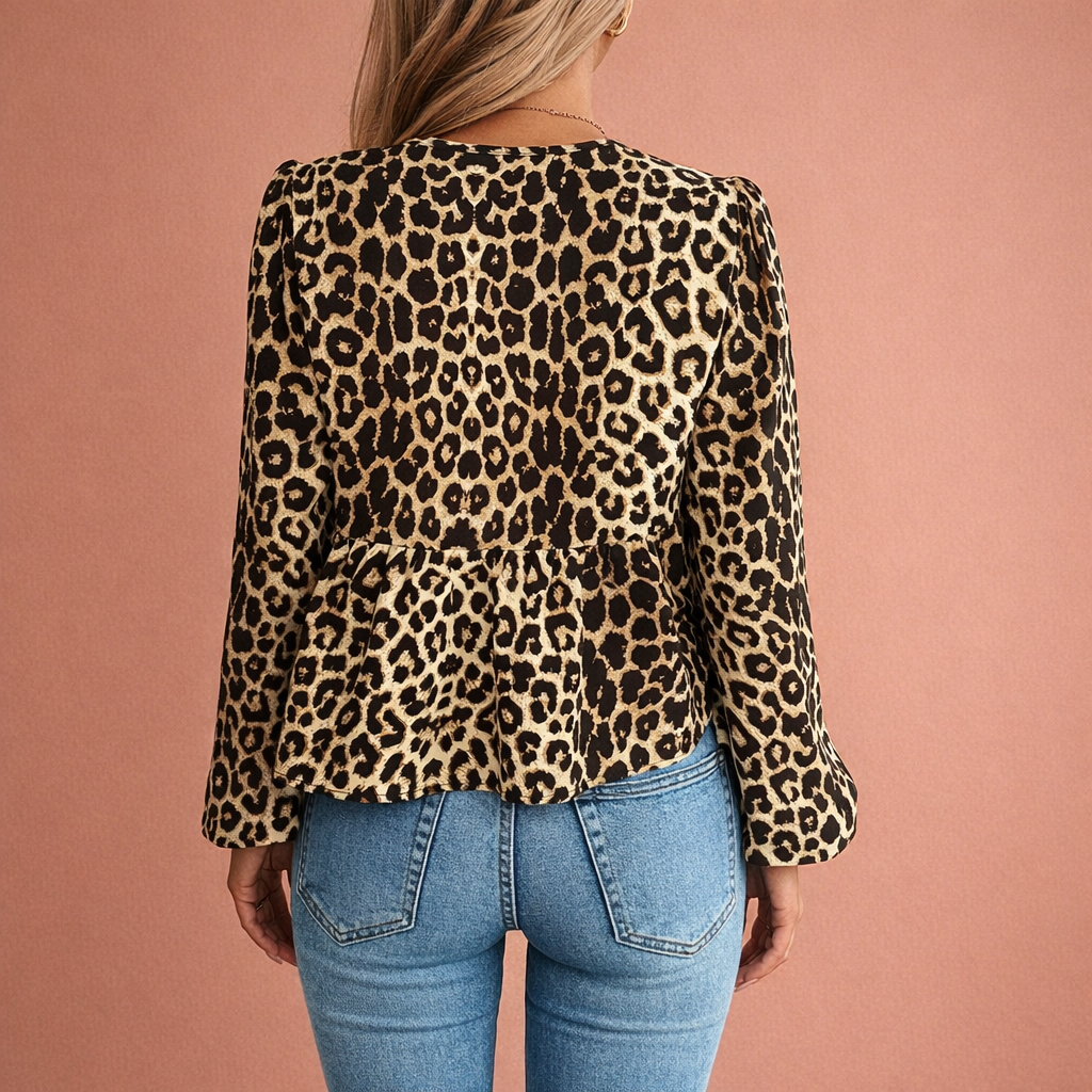 Leopard blouse with bow detail and long sleeves for women | Jasmine