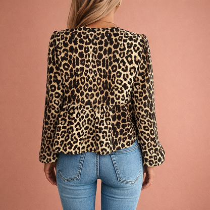 Leopard blouse with bow detail and long sleeves for women | Jasmine