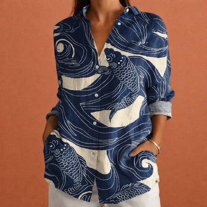 Printed ladies' blouse with classic collar and button closure | Yvonne