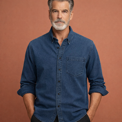 Denim shirt for men with chest pocket and classic collar | Marten