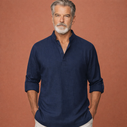 Linen Henley Shirt with Long Sleeves for Men | Matteo