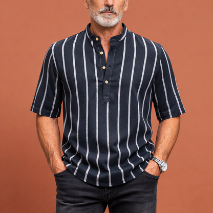 Striped boho summer shirt for men with stand-up collar | Jasper