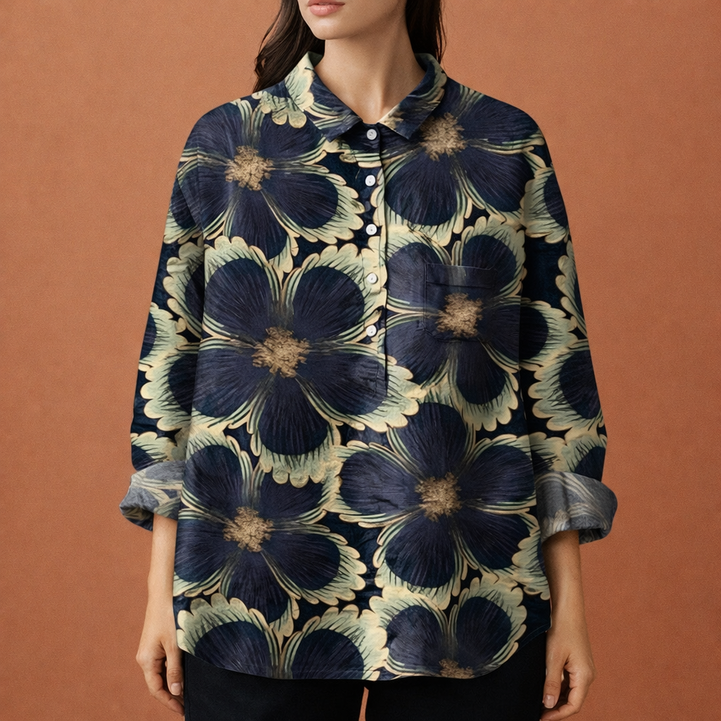 Flower print blouse with long sleeves and collar for women | Viona