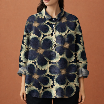 Flower print blouse with long sleeves and collar for women | Viona
