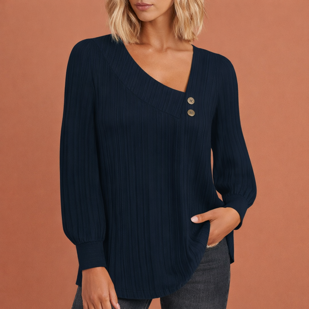 Knitted Women's Sweater with Buttons and Asymmetrical Neckline | Danila