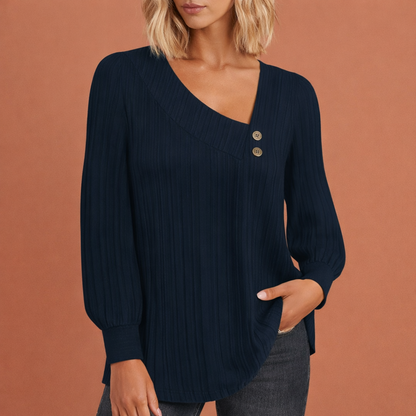 Knitted Women's Sweater with Buttons and Asymmetrical Neckline | Danila