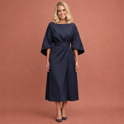 Maxi wrap dress with belt and wide sleeves for women | Evelina