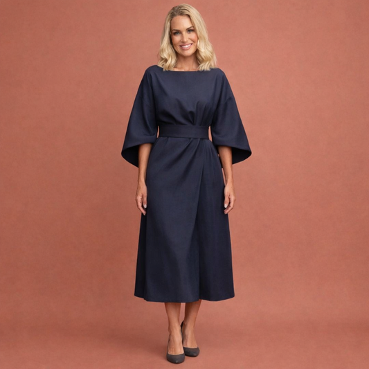Maxi wrap dress with belt and wide sleeves for women | Evelina