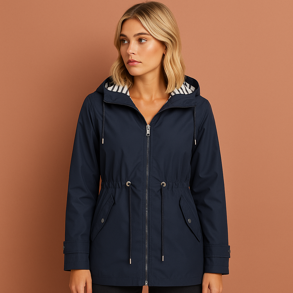 Long waterproof raincoat with hood for women | Luna