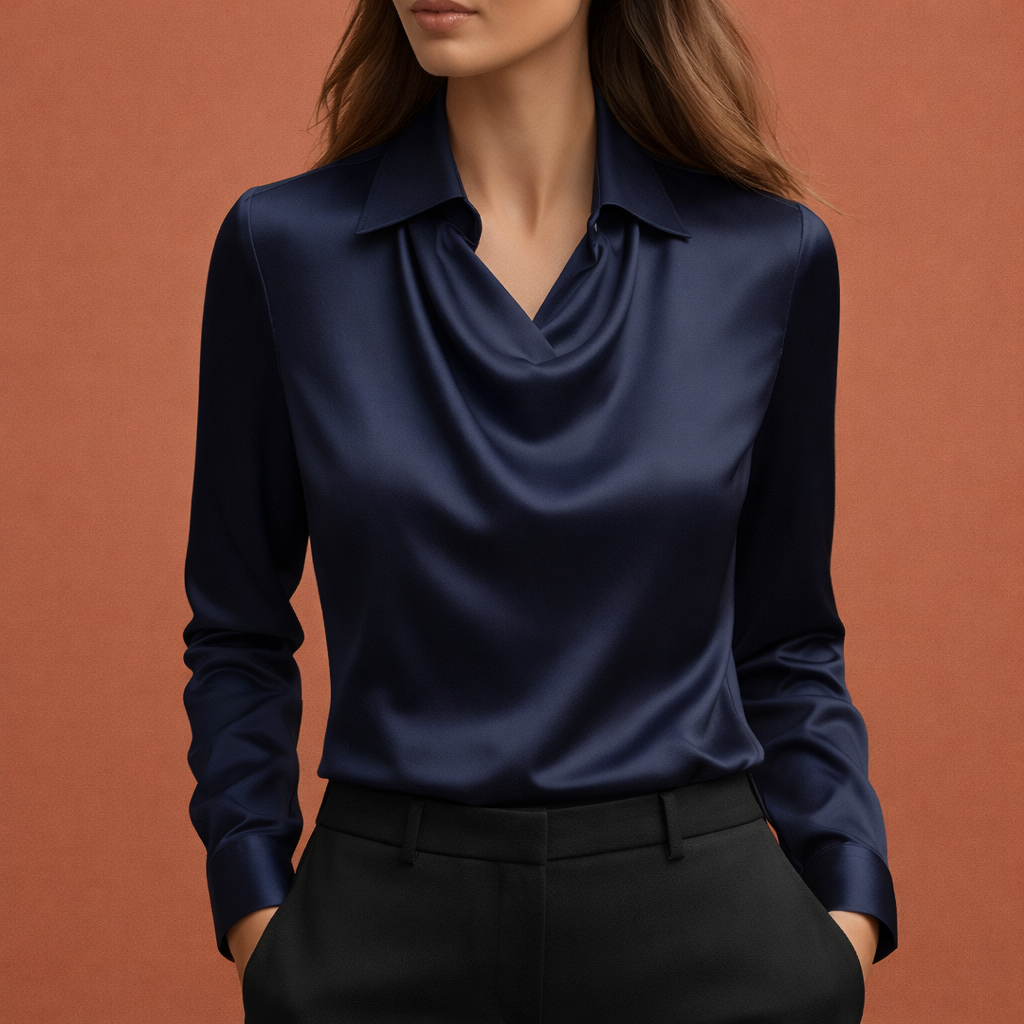 Satin Blouse with Draped Collar for Women | Elina