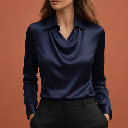 Satin Blouse with Draped Collar for Women | Elina