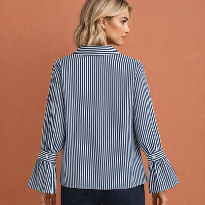 Striped ladies' blouse with flared sleeves in navy blue | Charlotte