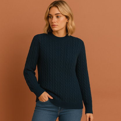 Knitted sweater with classic cable pattern for women | Lotte