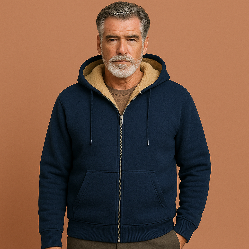Warm fleece sweater with fur lining for men | Daan