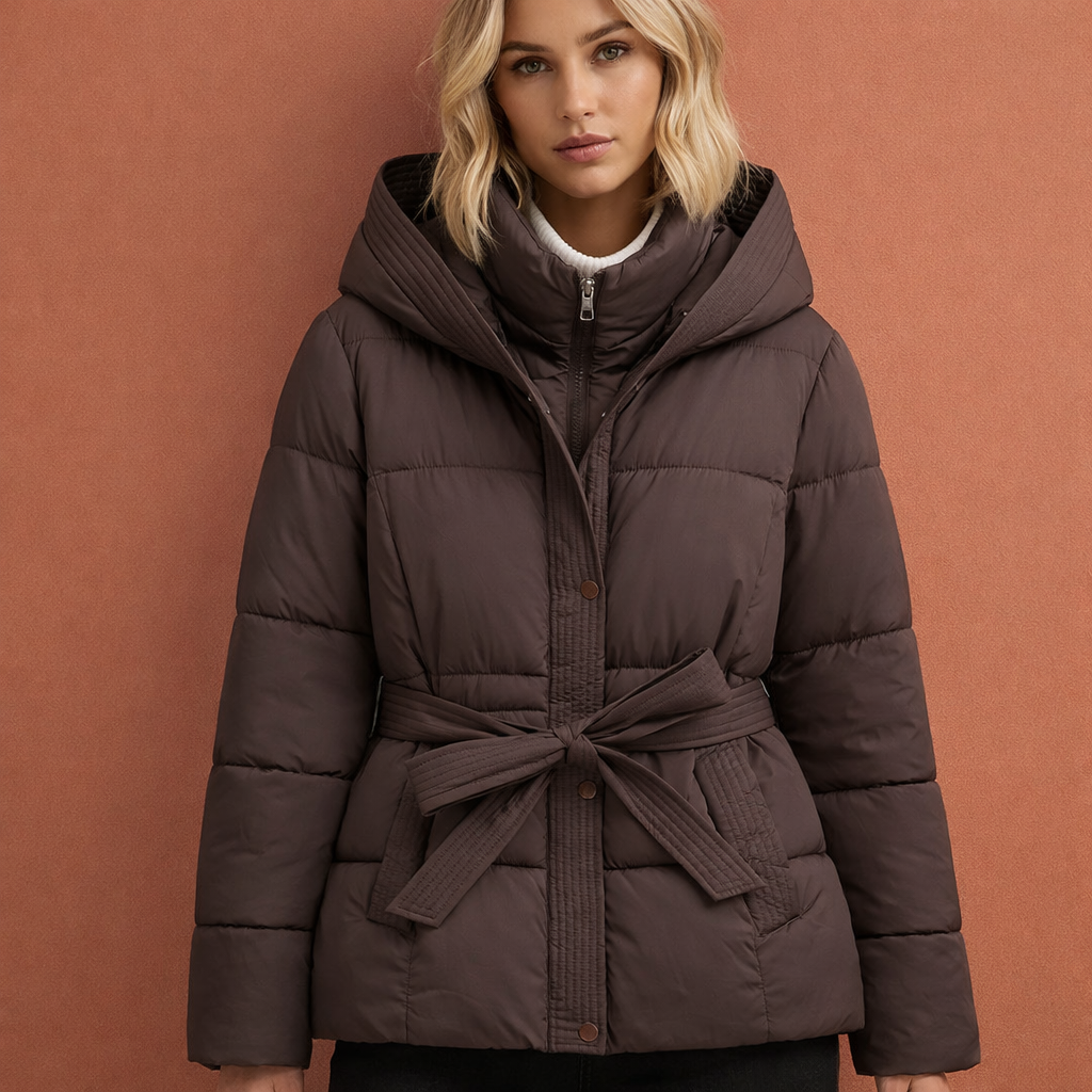 Elegant Padded Coat with Hood and Belt for Women | Jackalyn