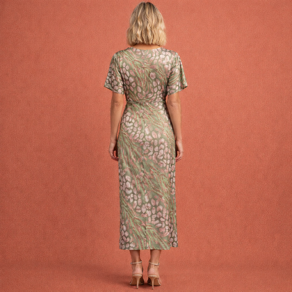 Maxi ankle-length dress with V-neck for women | Everly