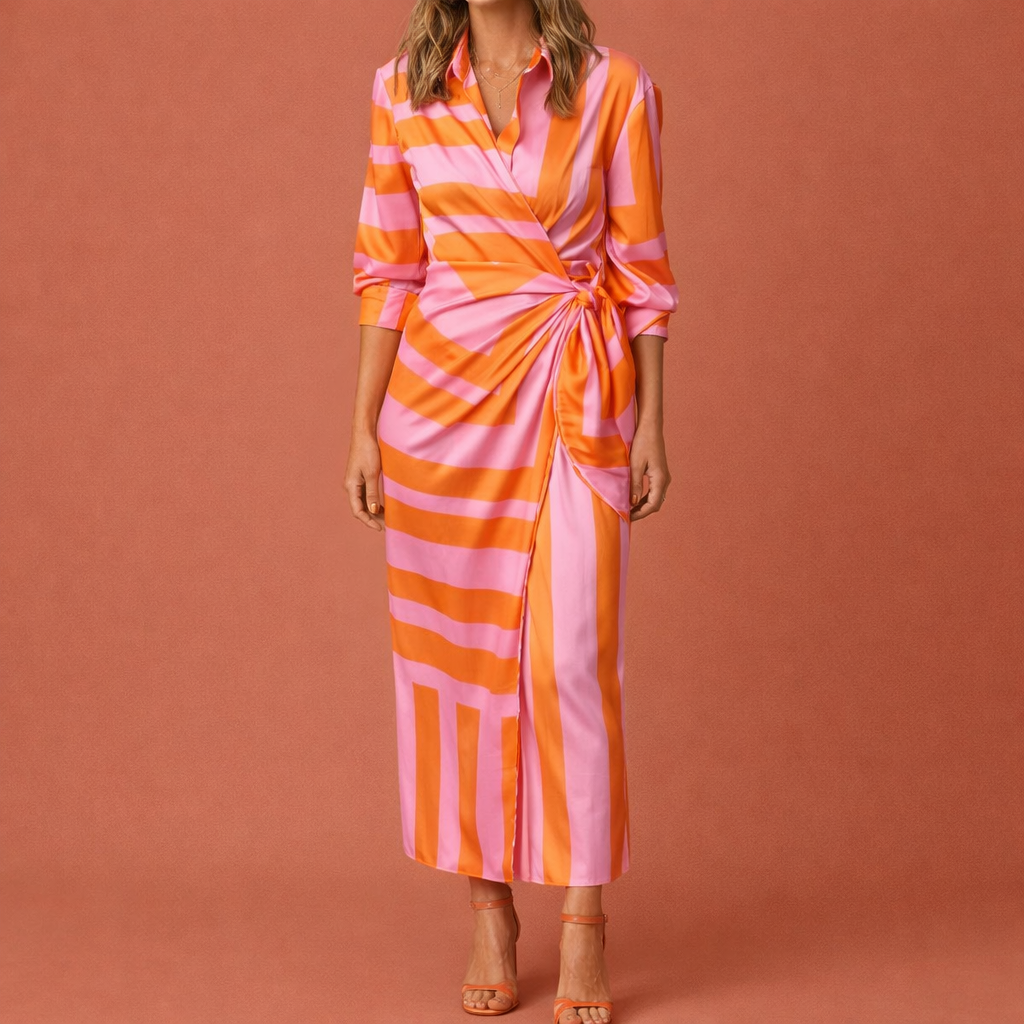 Maxi wrap dress with collar for women | Evelia