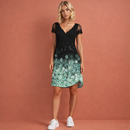 Lace Mini Dress with Scalloped V-Neck for Women | Danara