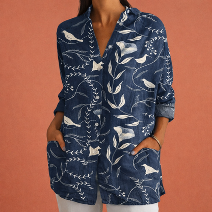Printed ladies' blouse with classic collar and button closure | Yvonne