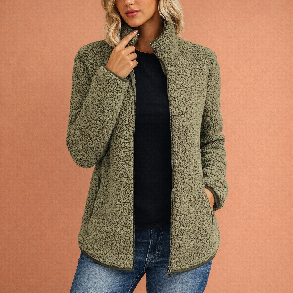 Comfortable fleece vest with high collar and zipper for women | Anouk