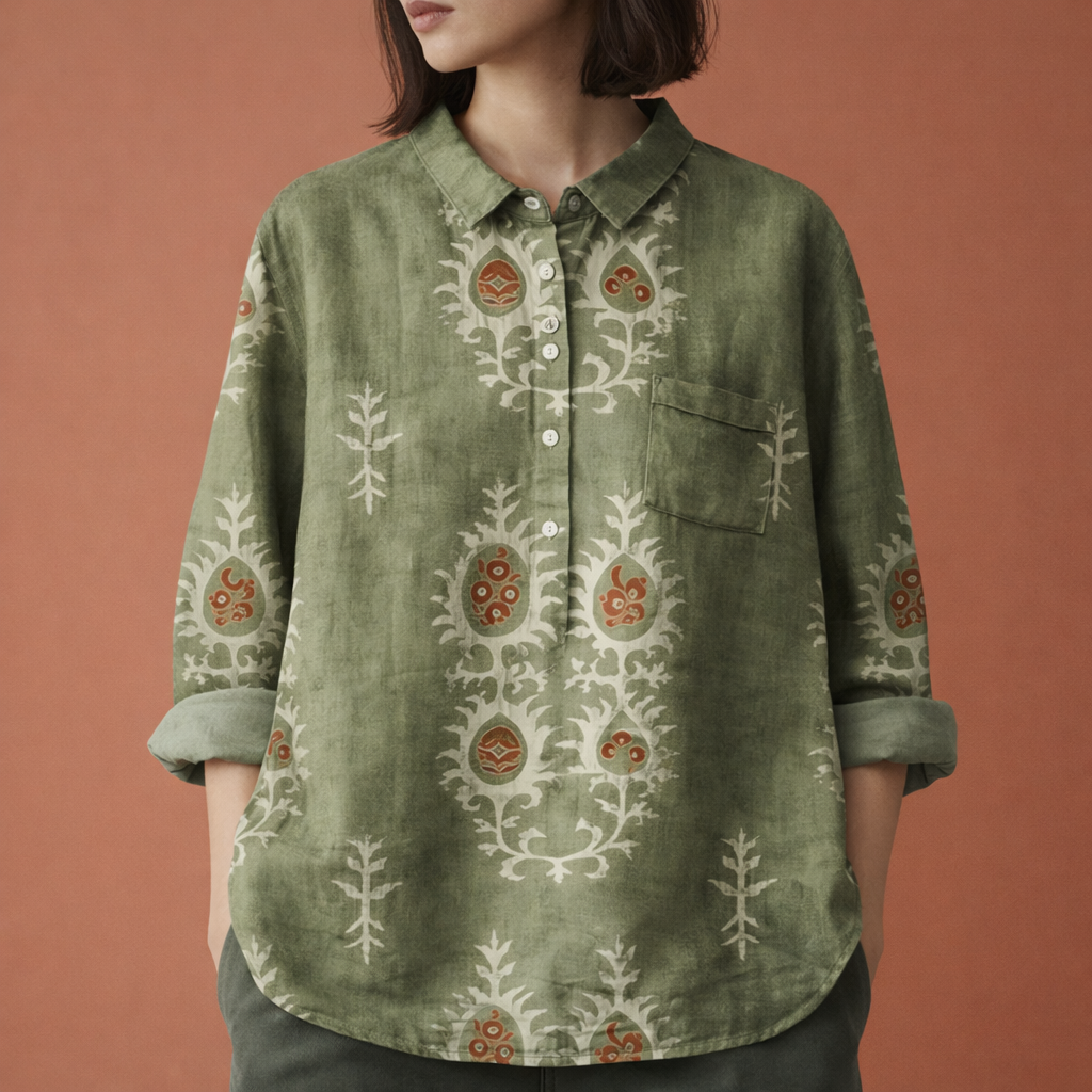 Flower print blouse with long sleeves and collar for women | Viona