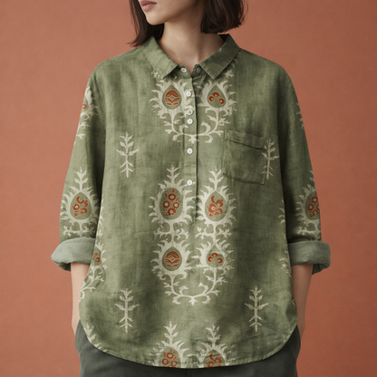 Flower print blouse with long sleeves and collar for women | Viona