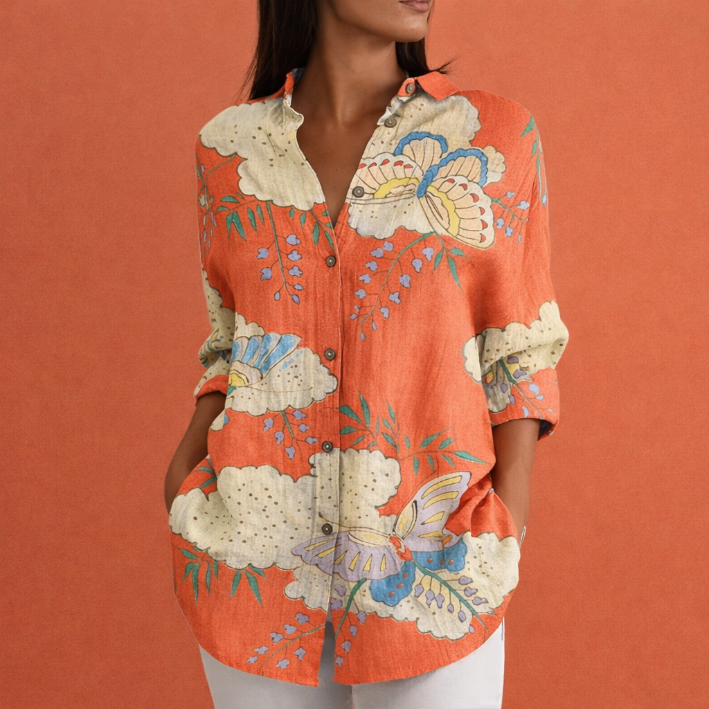 Printed ladies' blouse with classic collar and button closure | Yvonne
