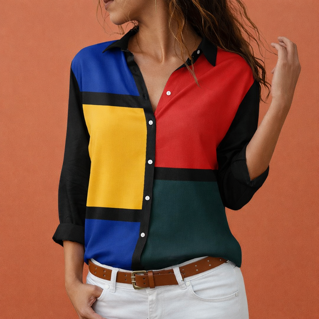 Printed women's blouse with classic collar and button closure | Hanna