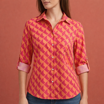 Printed women's blouse with collar and button closure | Mireya