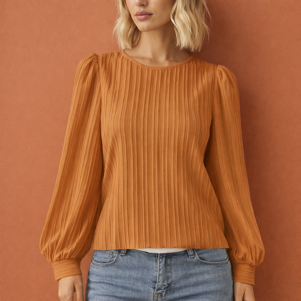Elegant blouse with round neckline and long sleeves for women | Marije