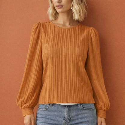 Elegant blouse with round neckline and long sleeves for women | Marije