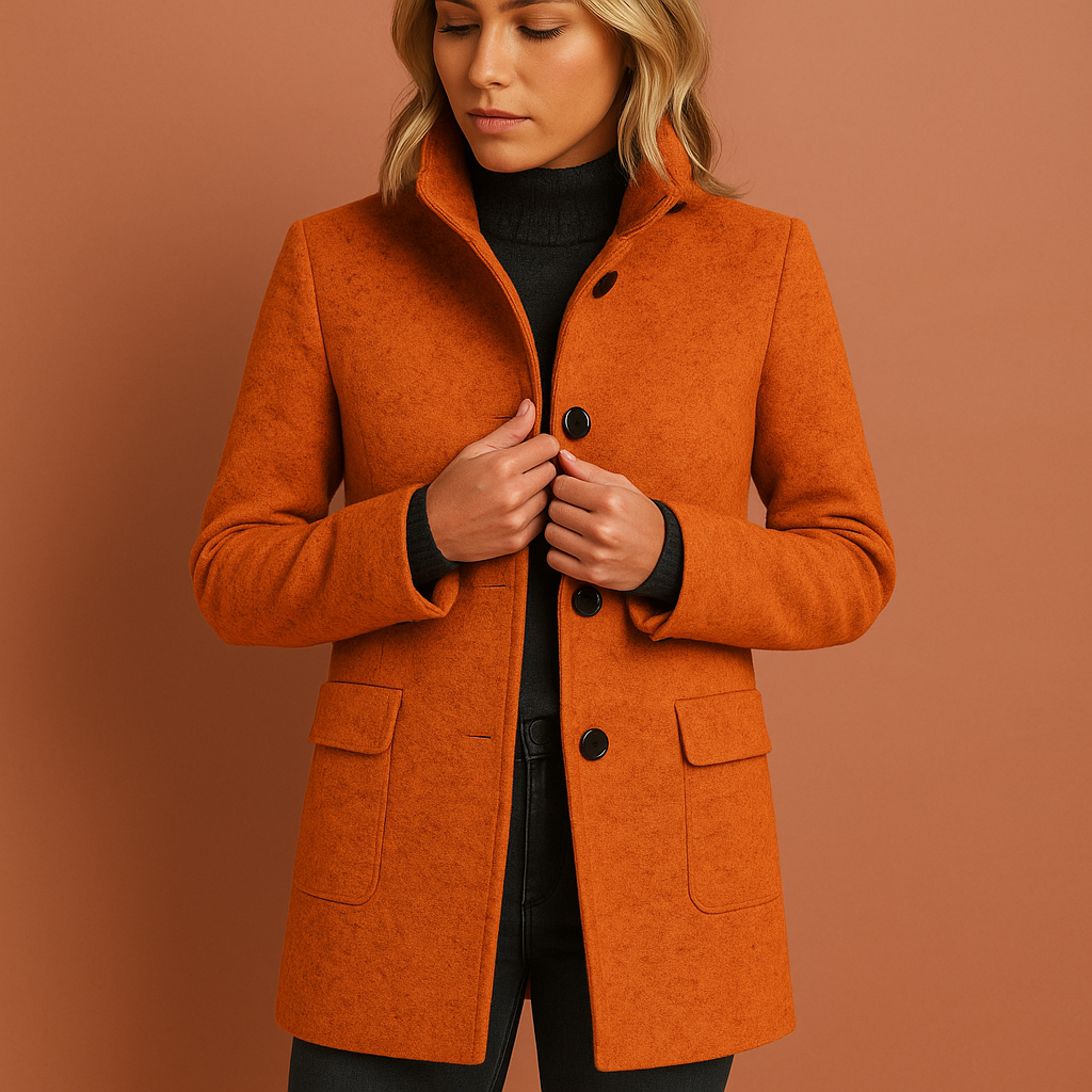 Elegant long coat for women with buttons | Isabella