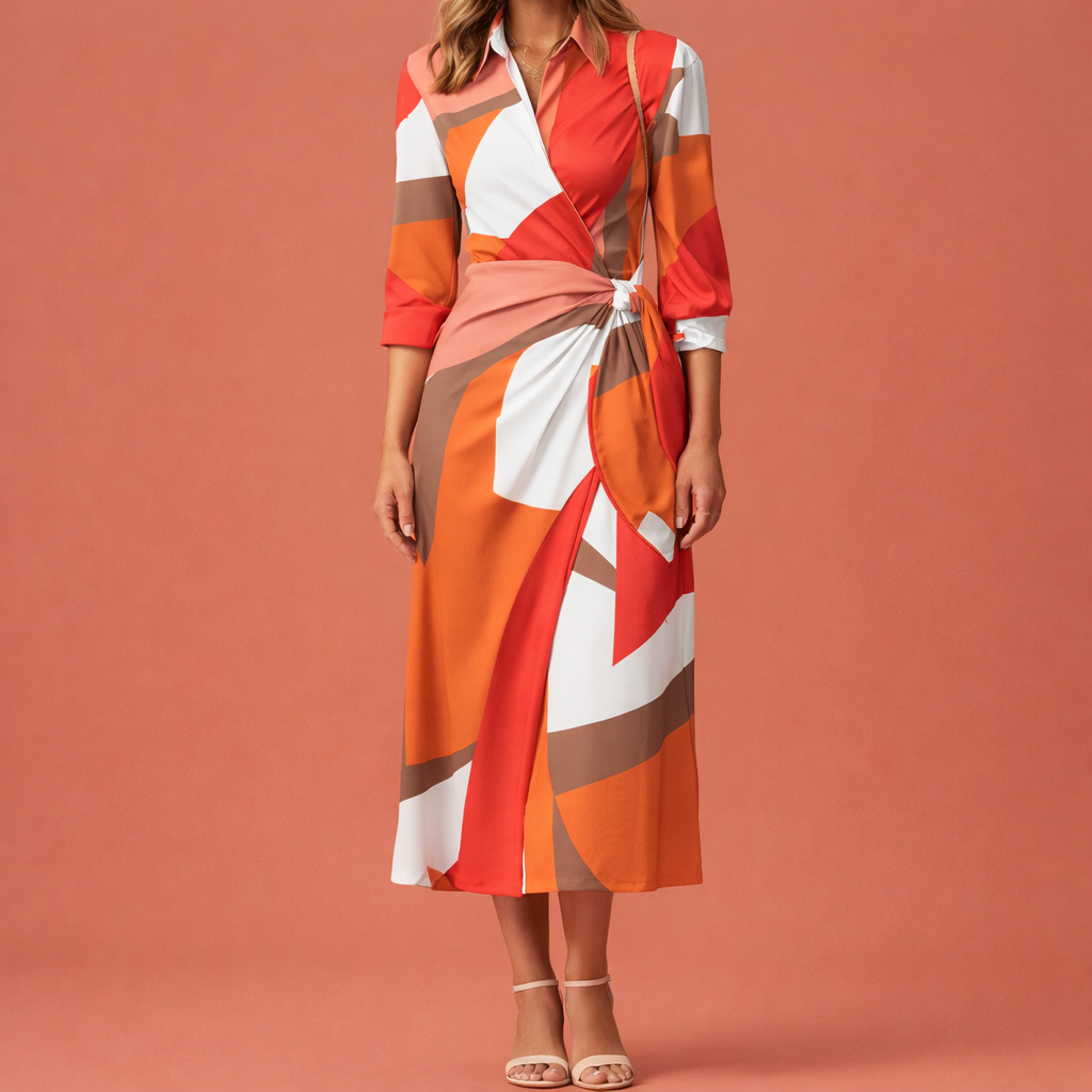 Maxi wrap dress with collar for women | Evelia