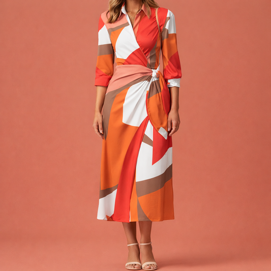 Maxi wrap dress with collar for women | Evelia