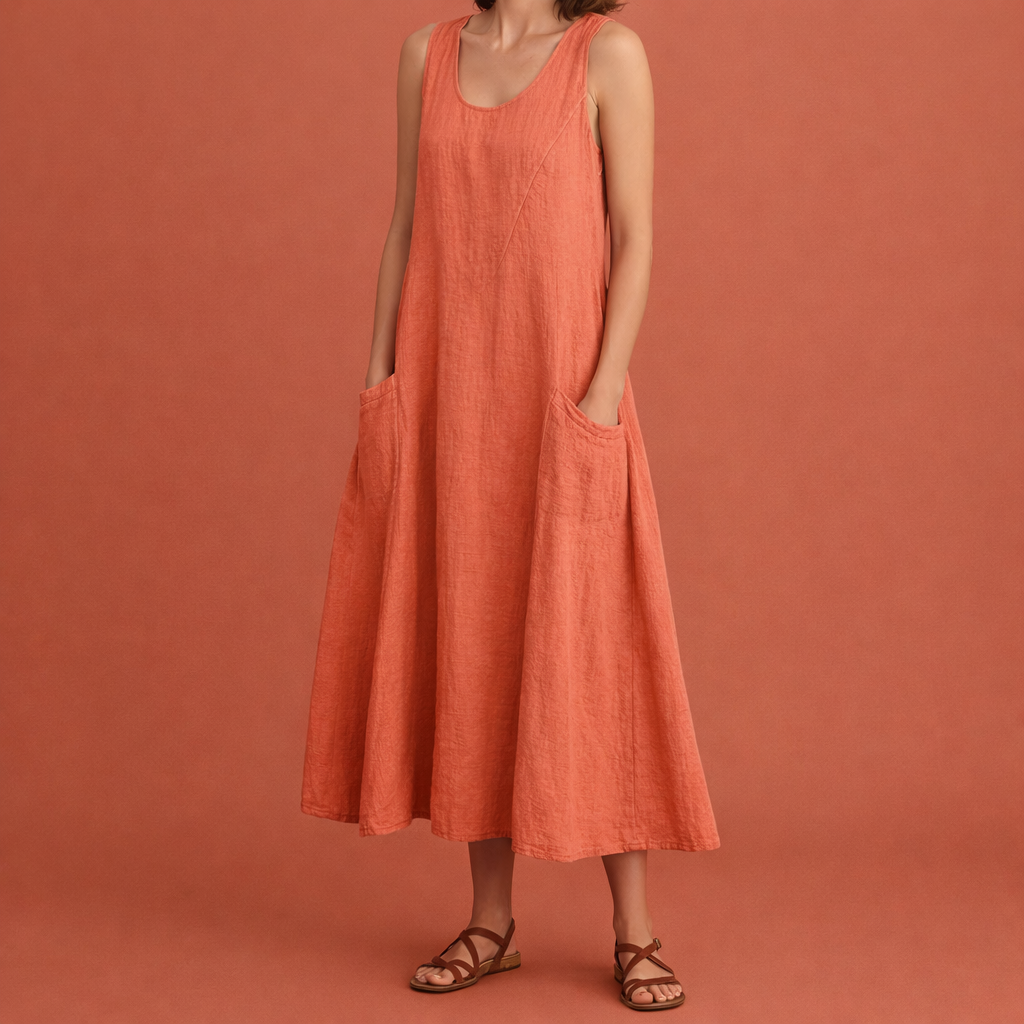 Light maxi A-line summer dress with pockets for women | Nora